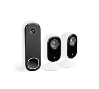 Arlo Sonnette HD + 2 Cameras interieures, Sonnette de Surveillance WiFi Exterieure sans Fil, Autonomie de 6 Mois, Capteur de Mouvement, Audio Bidirectionnel, Essai Secure Inclus, Blanc
