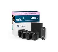 Arlo Ultra 2 4K avec SmartHub Plus Sonnette vidéo, Caméra Video Surveillance WiFi Exterieure sans Fil, Vision Nocturne Couleur, Compatible Alexa, Essai Secure Inclus, Pack de 4 Caméras Noirs