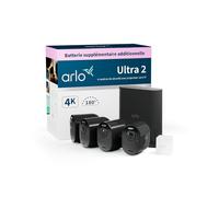 Arlo Ultra 2 Camera Surveillance WiFi Exterieure Sans Fil, 4K UHD, 180° Vision Nocturne, Sirène, Détection Mouvement, Audio Bidirectionnel, SmartHub Incluse, Inclus 90 Jrs Arlo Secure, 4 Caméras Noir