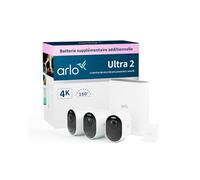 Arlo Ultra 2 Camera Surveillance WiFi Exterieure Sans Fil, 4K UHD, 180° Vision Nocturne, Sirène, Détection Mouvement, Audio Bidirectionnel, SmartHub Incluse, Inclus 90 Jrs Arlo Secure,3 Caméras Blanc