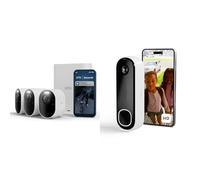 Arlo Ultra 3 et Sonnette, Caméra de Surveillance WiFi Extérieure sans Fil 4K, Détection par IA, Vision Nocturne Couleur, Compatible avec Alexa, Essai Secure Inclus, 4 Caméras + Smarthub