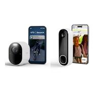 Arlo Ultra 3 et Sonnette, Caméra de Surveillance WiFi Extérieure sans Fil 4K, Détection par IA, Vision Nocturne Couleur, Compatible avec Alexa, Essai Secure Inclus, 2 Caméras
