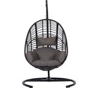 Armin chaise suspendue avec coussin noir.