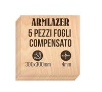 ARMLAZER Contreplaqué 300 x 300 х 4 mm, 5 pièces, panneaux en bois, pyrographie, planche modèle maison, bricolage fait à la main, feuilles de contreplaqué pour couper