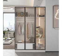 Armoire 110x50x160 Cm-avec 3 Portes Vitrées, 1 Tiroir-vitrine Avec Éclairage LED-blanc