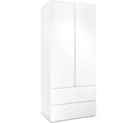 CALICOSY - Armoire 2 portes 2 tiroirs blanc- L80 x H191 x P55 cm