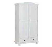 Inter Link - Armoire rustique - Armoire de chambre 2 portes - 2 tiroirs - 1 penderie et 5 niches - Armoire en pin massif - Vernis blanc - L :104 x P :56 x H :198 cm - Reutte