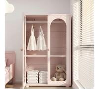 Armoire 2 Portes avec Penderie et Étagères Réglables - YEAVIO - Laquée, MDF et Acrylique, Rose Bébé, 80×50×120 cm