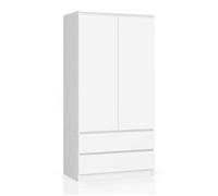 Armoire - 2 Portes avec Tiroirs - 90 cm - Minimaliste - Blanc