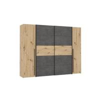 Armoire 2 portes battantes + 2 portes coulissantes - Decor chene artisan et beton gris - L 270,3 x P 61,2 x H 210 cm - NARAGO