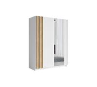 Vente-unique - Armoire 2 Portes coulissantes - avec Miroir - L150 cm - Blanc et Naturel - CALELA