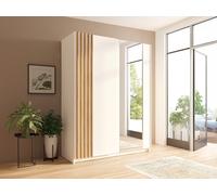 Armoire 2 portes coulissantes - Avec miroir - L150 cm - Blanc et naturel - CALELA