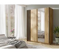 Armoire 2 portes coulissantes - Avec miroir - L150 cm ? Coloris : Naturel et noir - CALELA