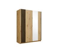 Armoire 2 portes coulissantes - Avec miroir - L150 cm ? Coloris : Naturel et noir - CALELA