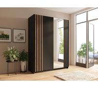Armoire 2 portes coulissantes - Avec miroir - L150 cm - Noir et naturel - CALELA