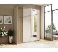 Armoire 2 portes coulissantes ? Avec miroir ? L150cm ? Beige et naturel ? CALELA