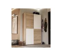 Forte OZZULA Penderie 120 à 2 portes coulissantes, étagères et tringle à vêtements, en matériau dérivé du bois, décor chêne Sonoma/blanc, 120,1 cm de large, 190,5 cm de haut, 41,6 cm de profondeur