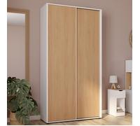 IDMarket - Armoire 2 Portes coulissantes SLIDEA Blanc et Bois penderie 100 cm avec étagères Rangement Maxi capacité