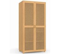 Armoire 2 portes EDHEN cannage et bois penderie 80 cm avec étagères rangement