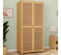 IDMarket Armoire 2 portes EDHEN cannage et bois penderie 80 cm avec étagères de rangement