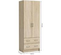 DEMEYERE Armoire - Décor chêne brossé - 2 portes et 2 tiroirs - Classique - Chambre - L 61 cm - DUAL