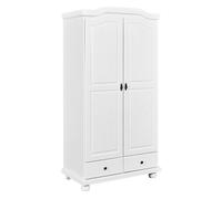 Inter Link Armoire Reutte 2 portes 2 tiroirs en pin massif vernis blanc L104×P56×H198 cm