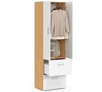 IDMarket - Armoire 2 Portes Juliana Blanc et Bois penderie 50 cm avec 2 tiroirs