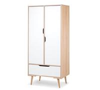 Armoire 2 Portes LittleSky by Klups Sofie - Hêtre et Blanc | Finition bois et blanc, pieds en hêtre, structure en aggloméré, peinture à l'eau et fabrication européenne. Livrée en kit.