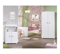 Armoire Enfant | Meuble Rangement Enfant 2 Portes | Boutons Coeur Rose Basic | 85 x 175 x 56 cm | Fabriqué en France | Babyprice par Sauthon