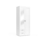 IDMarket Armoire 2 portes VITO 80 cm - Blanc, penderie avec 2 tiroirs, miroir et étagères
