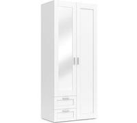 IDMarket - Armoire 2 Portes VITO Blanc penderie 80 cm avec 2 tiroirs, Miroir et étagères