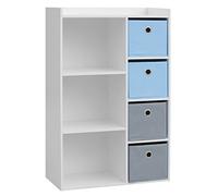 Armoire 3 Niches avec 4 Tiroirs, bleu 31 x 10.5 x 97 cm