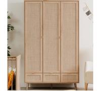 Armoire 3 portes 3 tiroirs 120x55x195 cm avec cannage naturel - KESSI