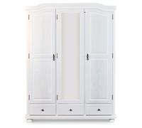 Inter Link Armoire Kappl - 3 portes 3 tiroirs avec miroir, pin massif vernis blanc 150 cm