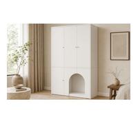 Armoire 3 portes avec penderie et étagères, niche ouverte en arche, pour chambre, MDF blanc, 120 × 50 × 200 cm - UVRION