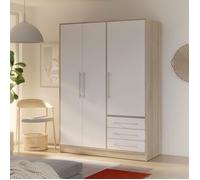 Forte Jupiter Armoire à vêtements 3 Portes, 3 tiroirs, matériau à Base de Bois, chêne Sonoma + Blanc, 144,6 x 60 x 200 cm