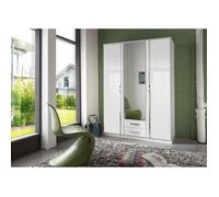 Armoire 3 portes battantes + miroir - Décor blanc brillant - L 135 x P 56 x H 199 cm - TRIO