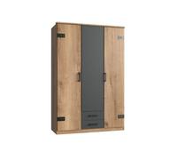 Armoire 3 portes décor chêne et 2 tiroirs - L135 cm Marron