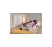 Armoire 3 portes pin massif vernis blanc Kantus 140 cm