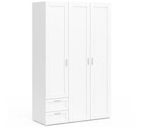 Armoire 3 portes VITO blanc penderie 120 cm avec 2 tiroirs et étagères