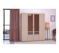 Armoire 4 portes 2 miroirs 2 tiroirs effet bois Marron