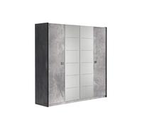 HYDE - Armoire 4 Portes avec Miroir Gris Effet Pierre