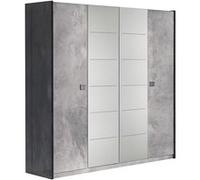 Armoire 4 Portes avec Miroir Gris Effet Pierre - HYDE - ALTOBUY Gris G
