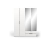 Armoire 4 portes dont 2 avec miroir 2 tiroirs couleur blanc mat - Largeur 157,3 x Profondeur 51,1 x Hauteur 203 cm - -