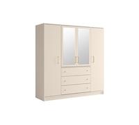Vente-unique - Armoire 4 Portes et 3 tiroirs - avec miroirs - L196 cm - Beige et doré - Lizandro