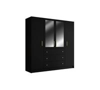 Vente-unique - Armoire 4 Portes et 3 tiroirs - avec miroirs - L196 cm - Noir - Lizandro