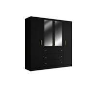 Vente-unique - Armoire 4 Portes et 3 tiroirs - avec miroirs - L196 cm - Noir - Lizandro