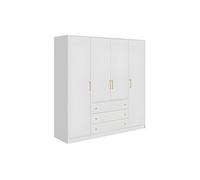Vente-unique - Armoire 4 Portes et 3 tiroirs - L196 cm - Blanc - Lizandro
