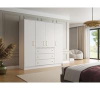 Armoire 4 portes et 3 tiroirs - L196 cm - Blanc - LIZANDRO