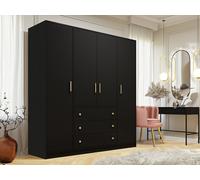 Vente-unique - Armoire 4 Portes et 3 tiroirs - L196 cm - Noir - Lizandro